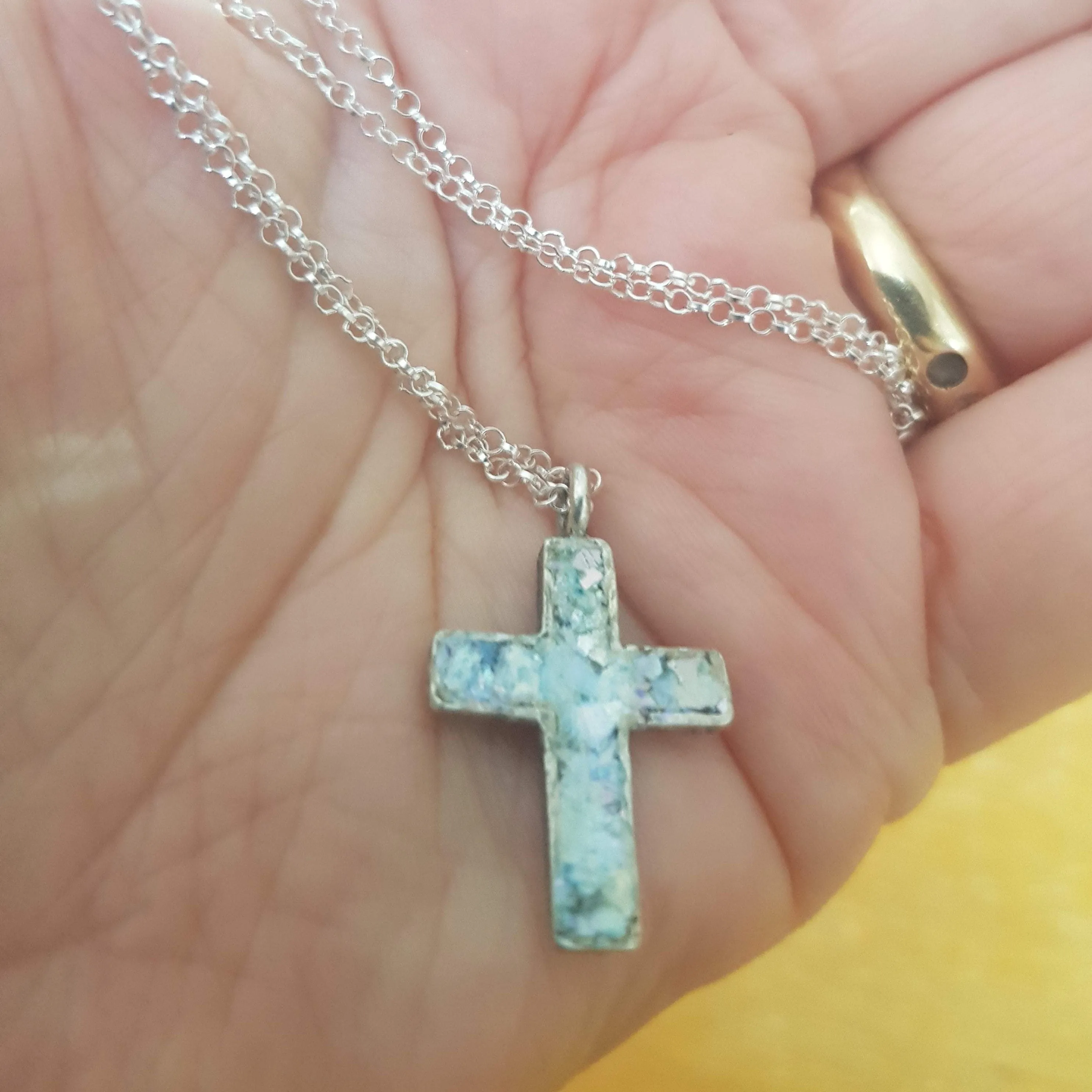 Cross Pendant jewelry, Roman Glass Sterling Silver Cross necklace for woman