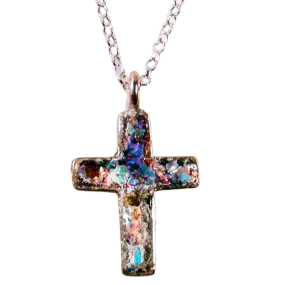 Cross Pendant jewelry, Roman Glass Sterling Silver Cross necklace for woman