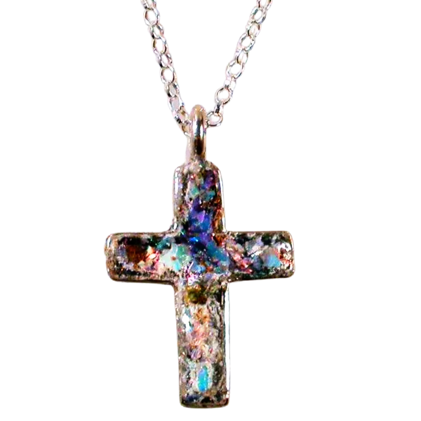Cross Pendant jewelry, Roman Glass Sterling Silver Cross necklace for woman