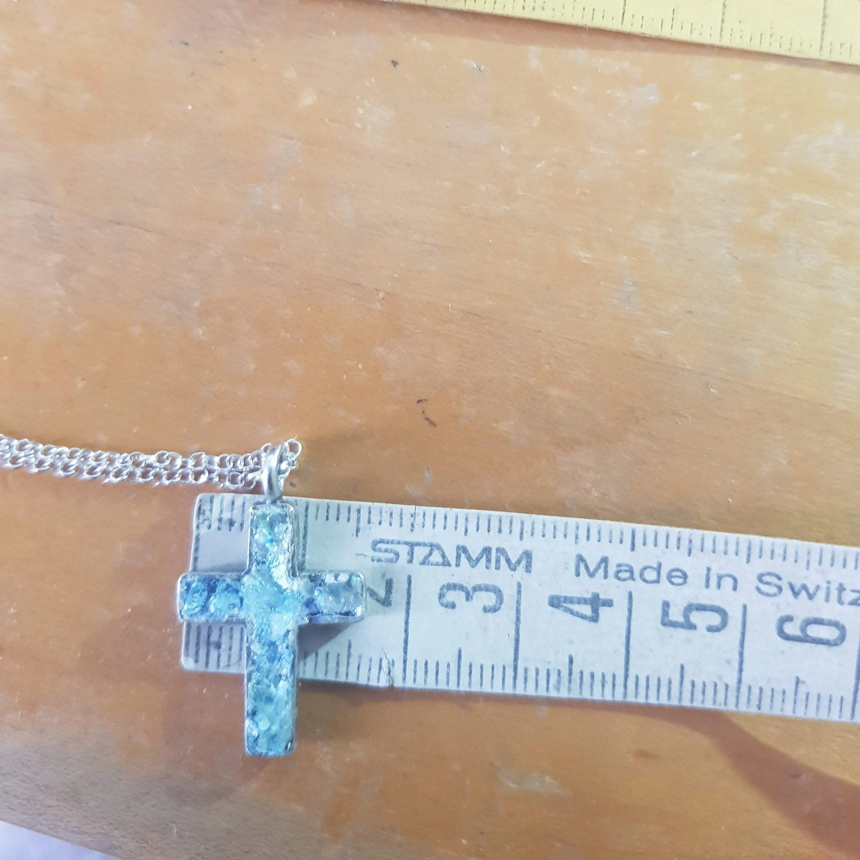 Cross Pendant jewelry, Roman Glass Sterling Silver Cross necklace for woman