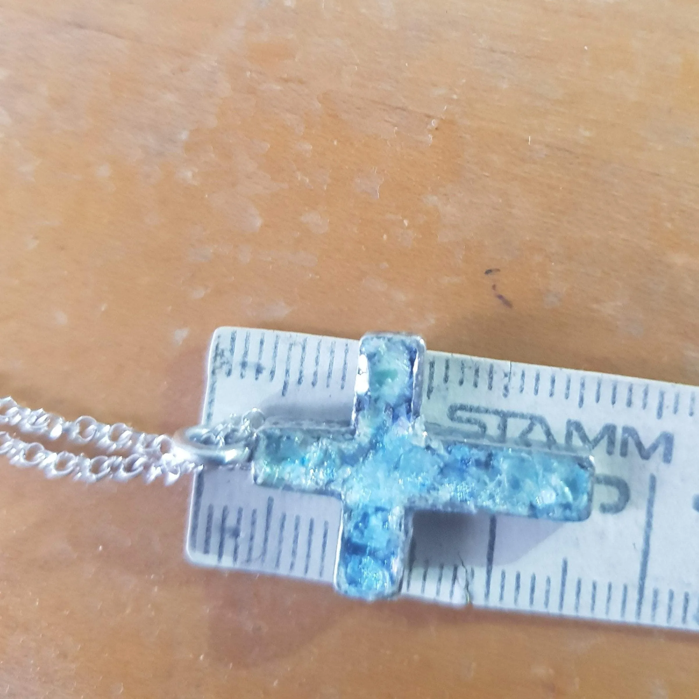 Cross Pendant jewelry, Roman Glass Sterling Silver Cross necklace for woman