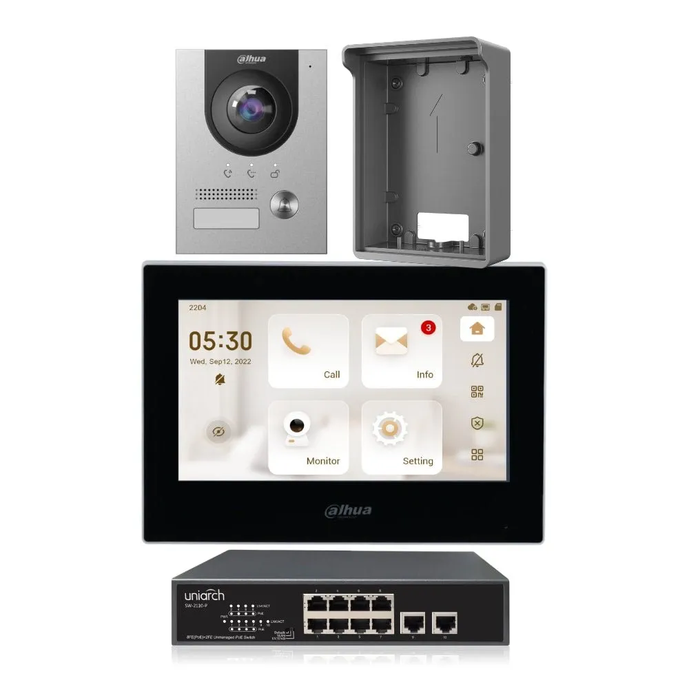 Dahua Intercom Kit, Black 7-inch Touch Screen Monitor, Outdoor Station, KIT-DHI-7INBLK2202F-P