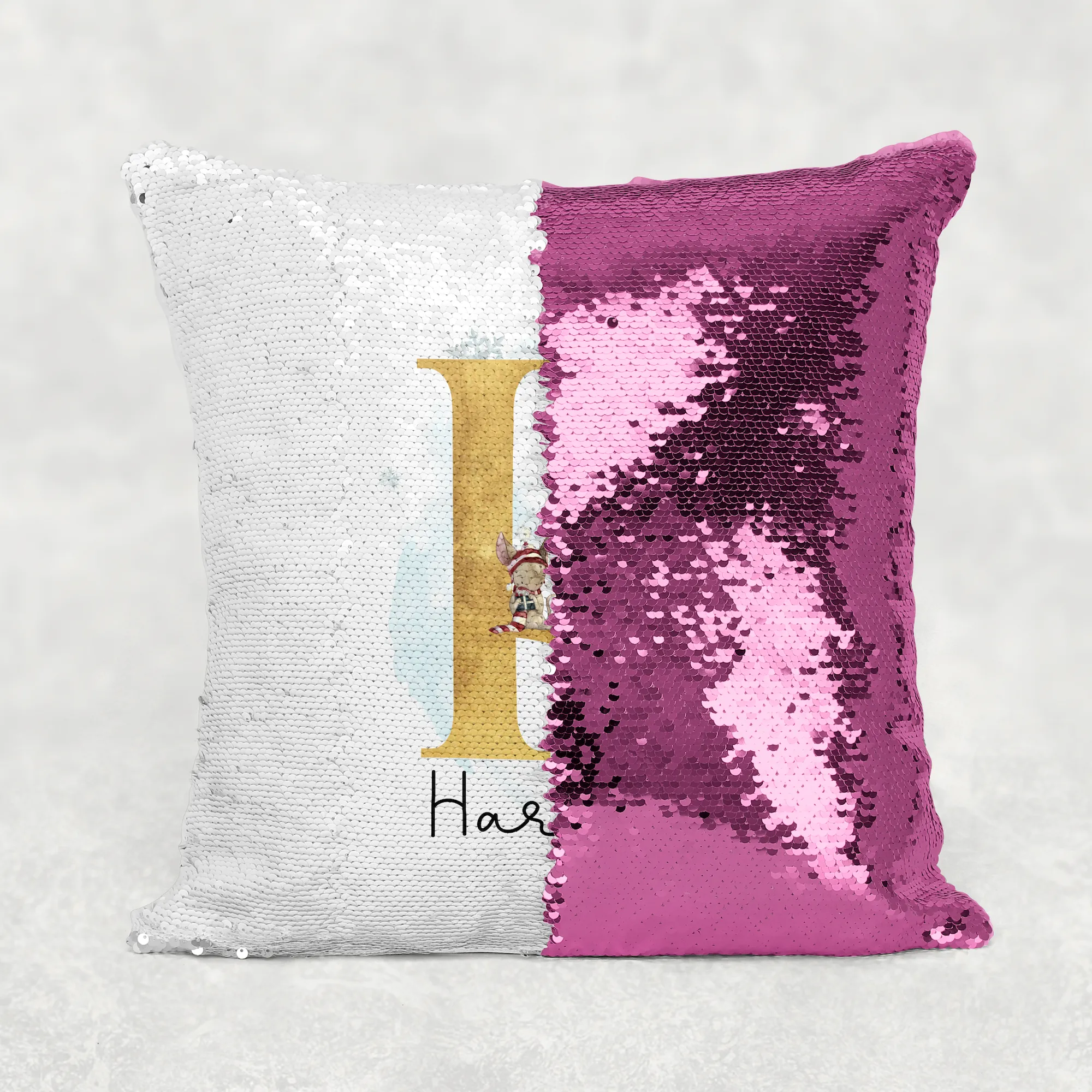 Elf Alphabet Christmas Personalised Mermaid Sequin Cushion