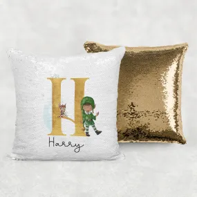 Elf Alphabet Christmas Personalised Mermaid Sequin Cushion