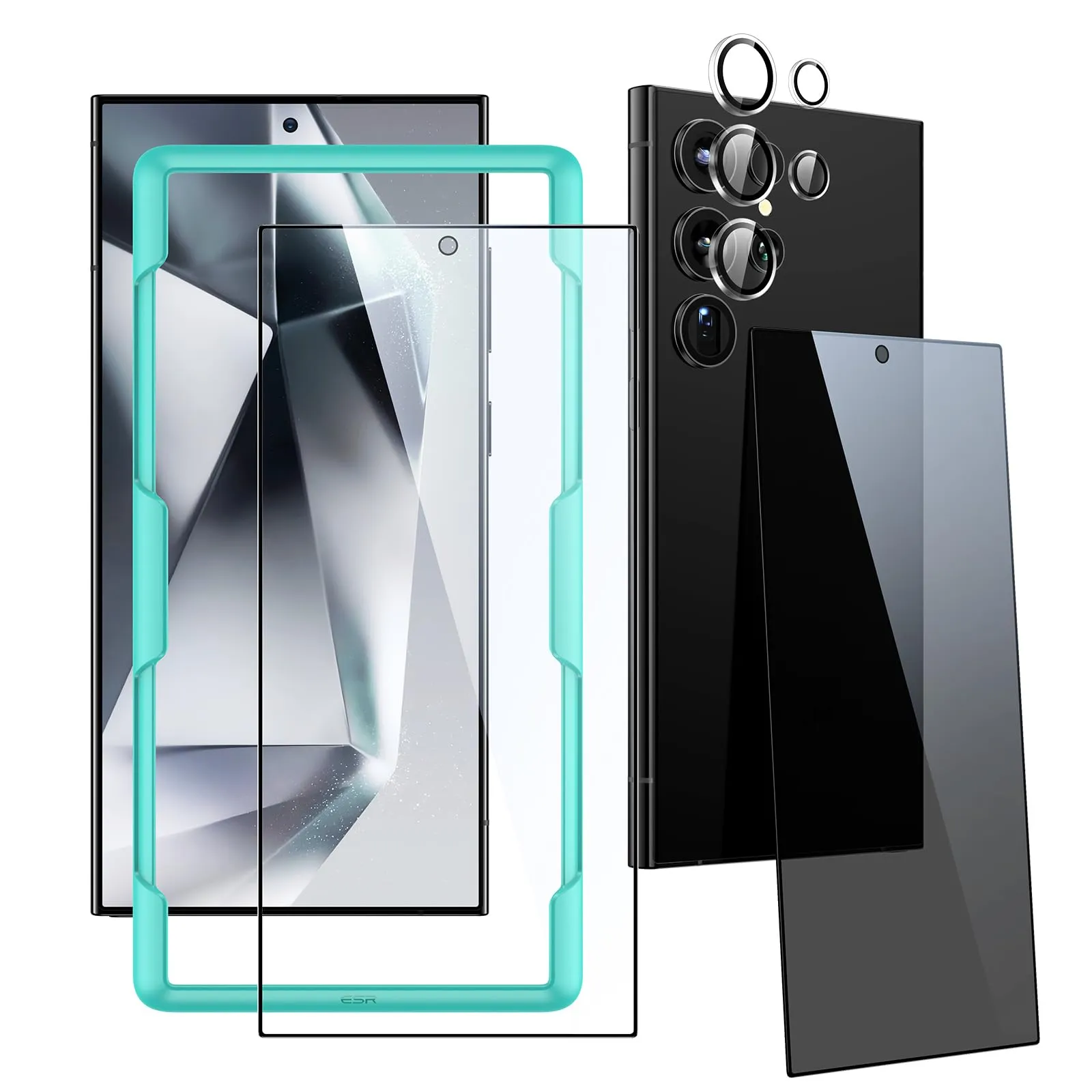 ESR for Samsung Galaxy S24 Ultra Privacy Screen Protector Set, 2 Tempered Glass Screen Guards and 1 Set Individual Lens Protector,Full-Coverage Military-Grade Protection, Scratch Resistant