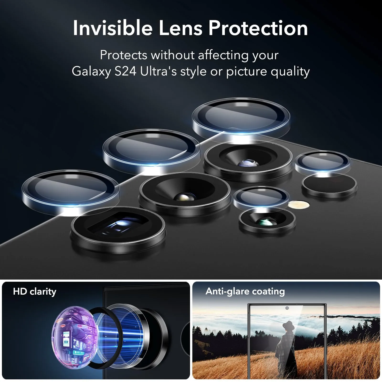ESR for Samsung Galaxy S24 Ultra Privacy Screen Protector Set, 2 Tempered Glass Screen Guards and 1 Set Individual Lens Protector,Full-Coverage Military-Grade Protection, Scratch Resistant