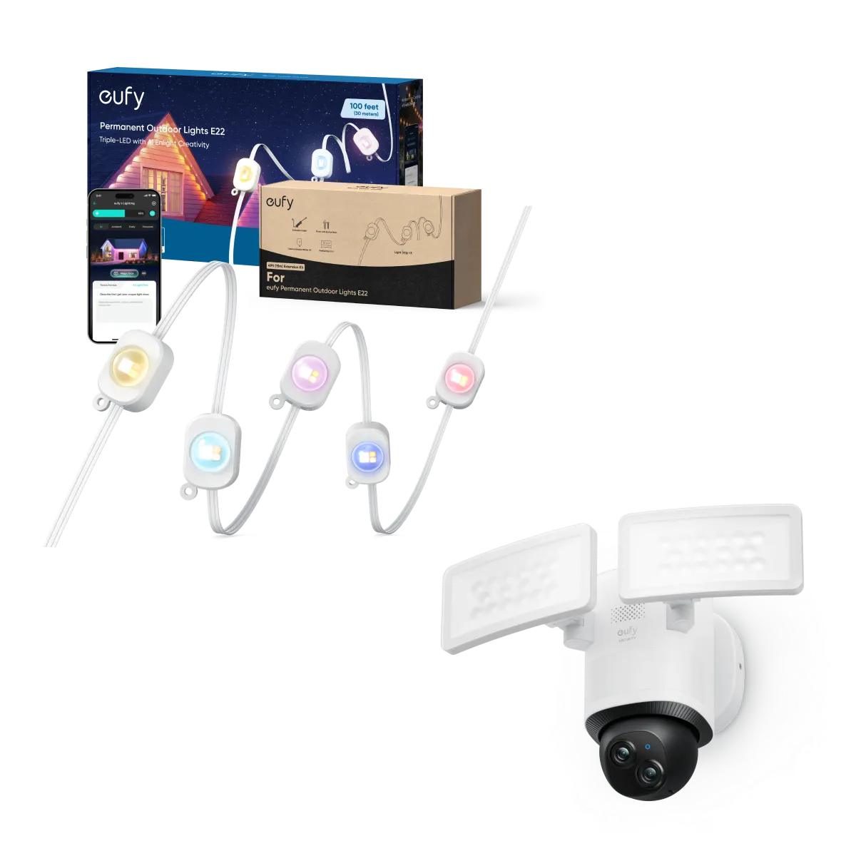 Floodlight Camera E340 Outdoor Lights E22（100ft/30m）  50ft/15m Extension Kit