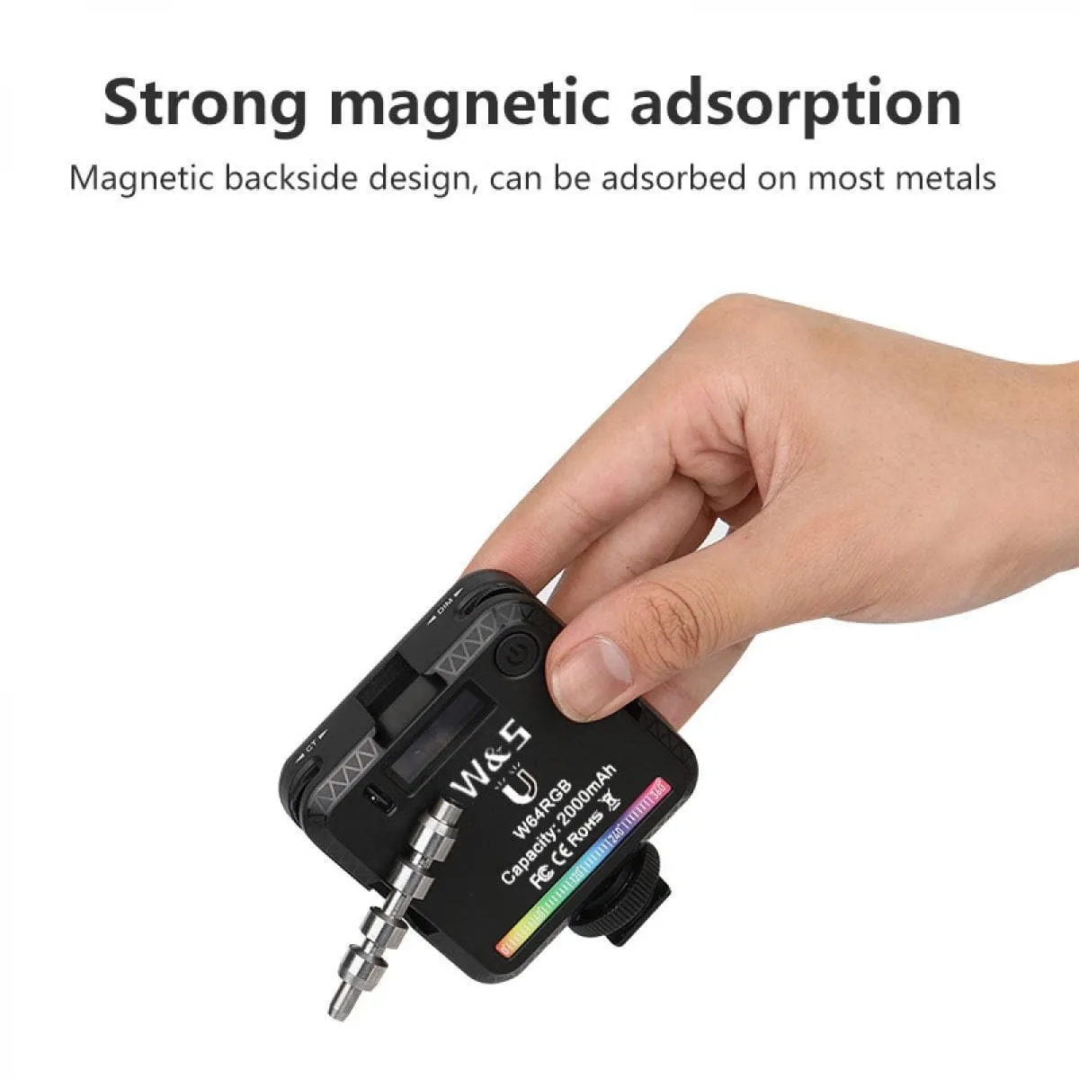 Full-color RGB fill light pocket light 6w, built-in 2000mah rechargeable battery, LED camera light, 20 scene modes, 0-100% stepless dimming, 2500-9000K, VLOG fill light live light with magnet adsorption function