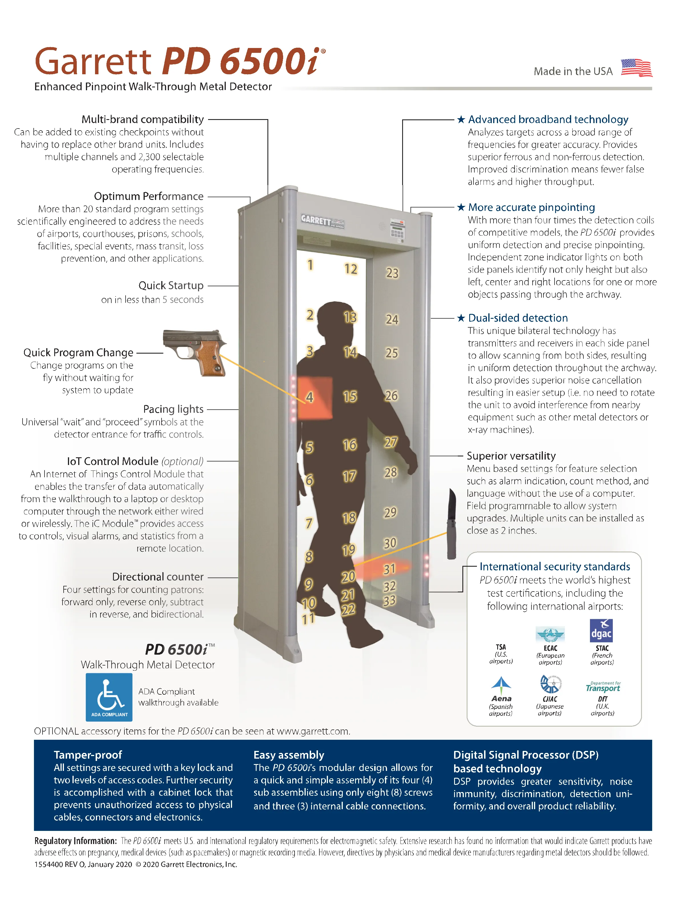 Garrett PD6500i Walk Through Metal Detector: K12 Bundle, 3-Unit Order Minimum