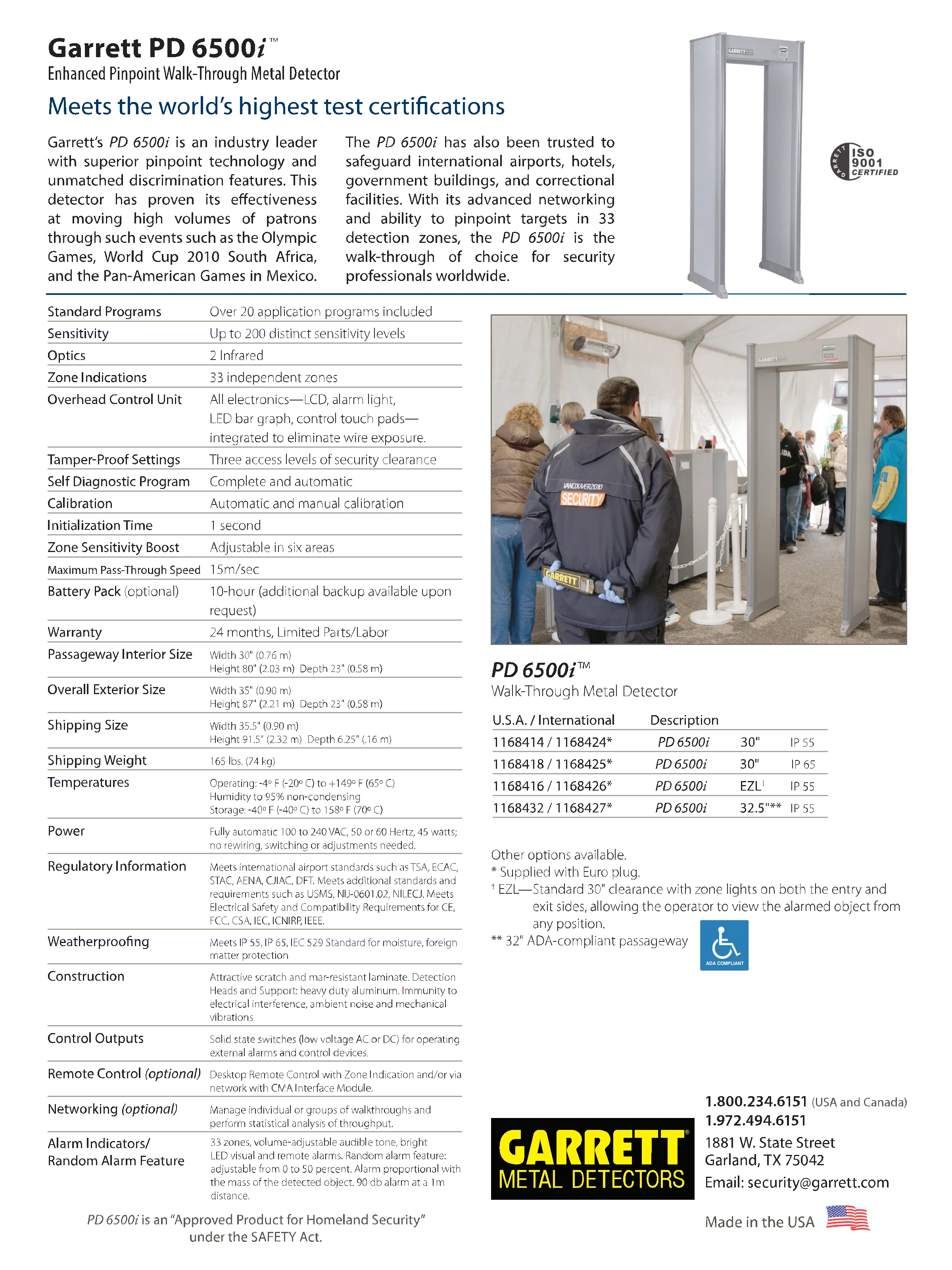 Garrett PD6500i Walk Through Metal Detector: K12 Bundle, 3-Unit Order Minimum
