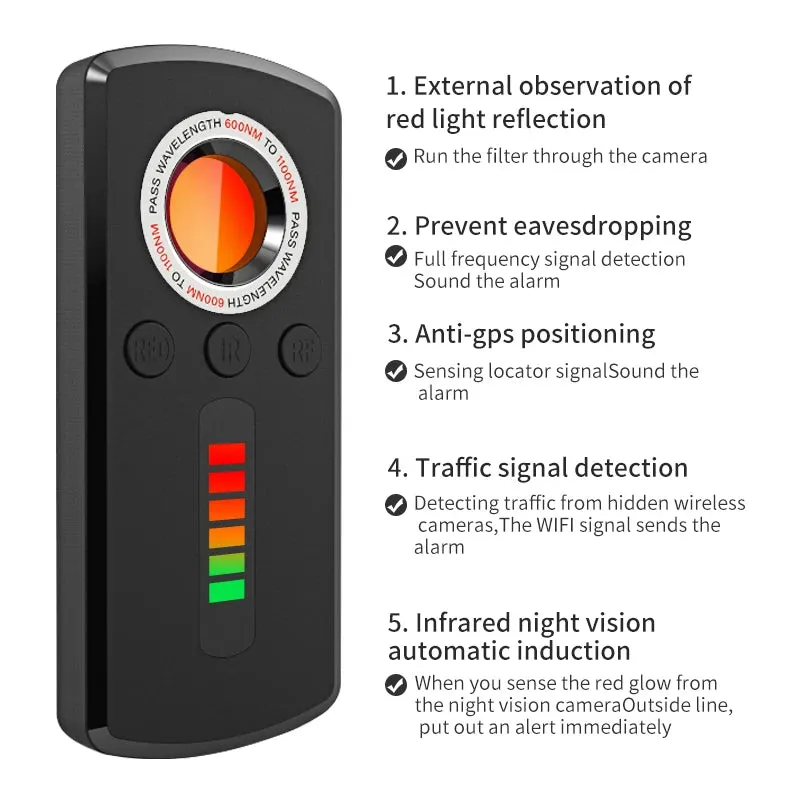 Hidden Camera Detector anti Spy Gadget Professional Hunter Signal Infrared GPS Wiretapping Search Devices Security Protection