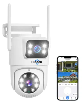 Hiseeu Wireless Security Camera 4MP Dual Lens 5G/2.4G WiFi-Pro Power Cord,IP65 Waterproof Motion Tracking,Color Night Version, No-Monthly Fees Works with Wireless Camera System