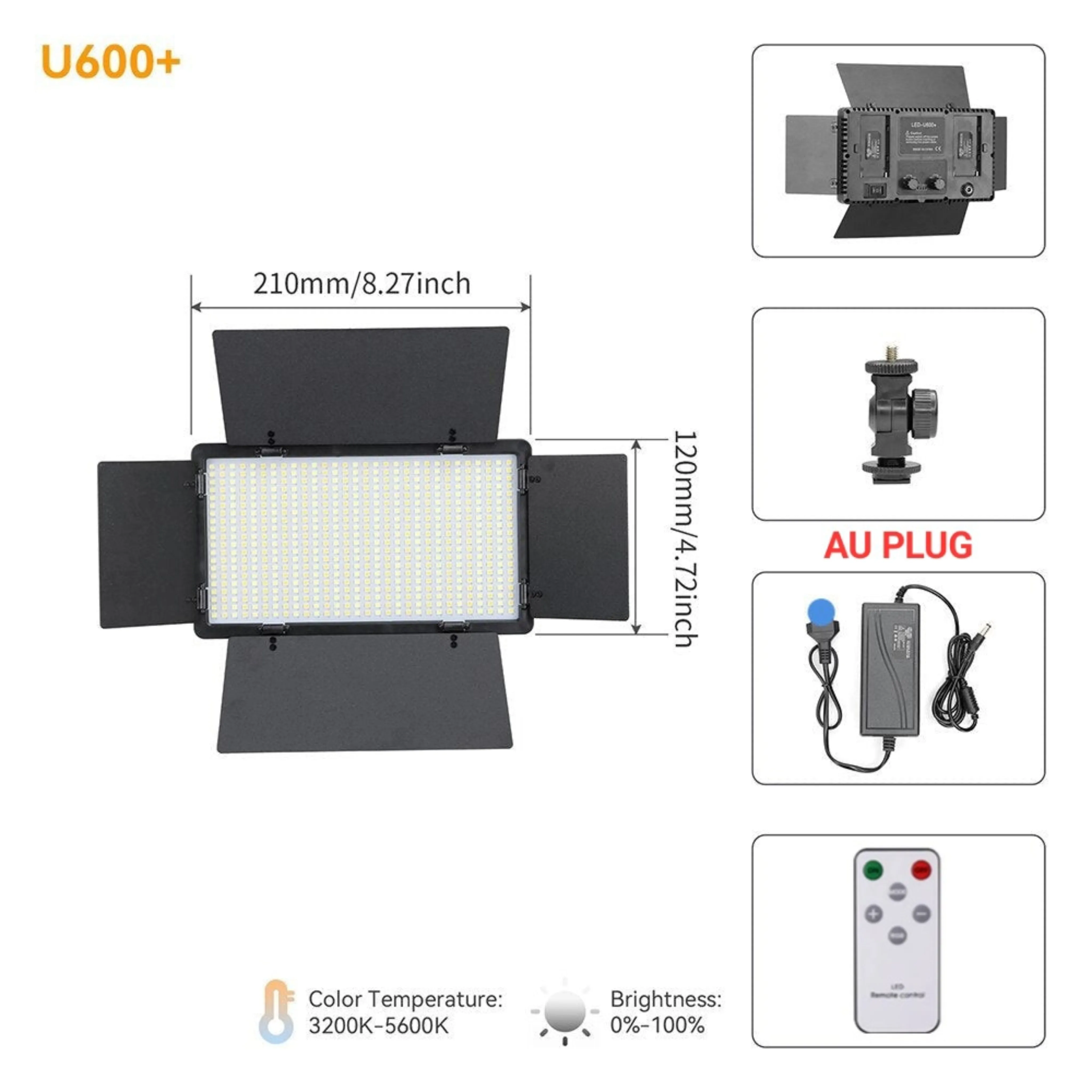 Hridz U800 LED Video Light Photo Studio Lamp AU Plug Photography Panel Lighting