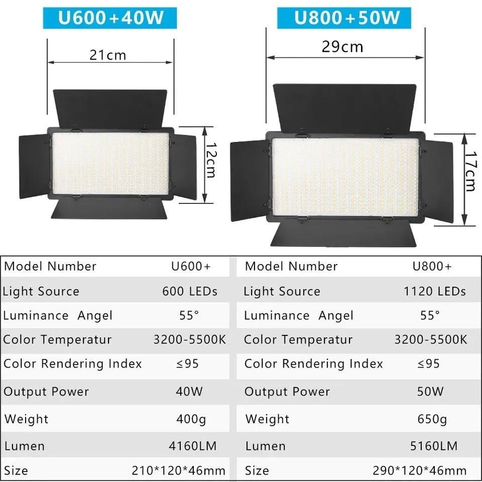 Hridz U800 LED Video Light Photo Studio Lamp AU Plug Photography Panel Lighting