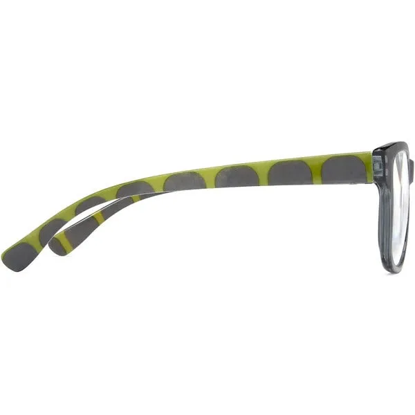 ICU READING GLASSES GRAY/GREEN DOTS