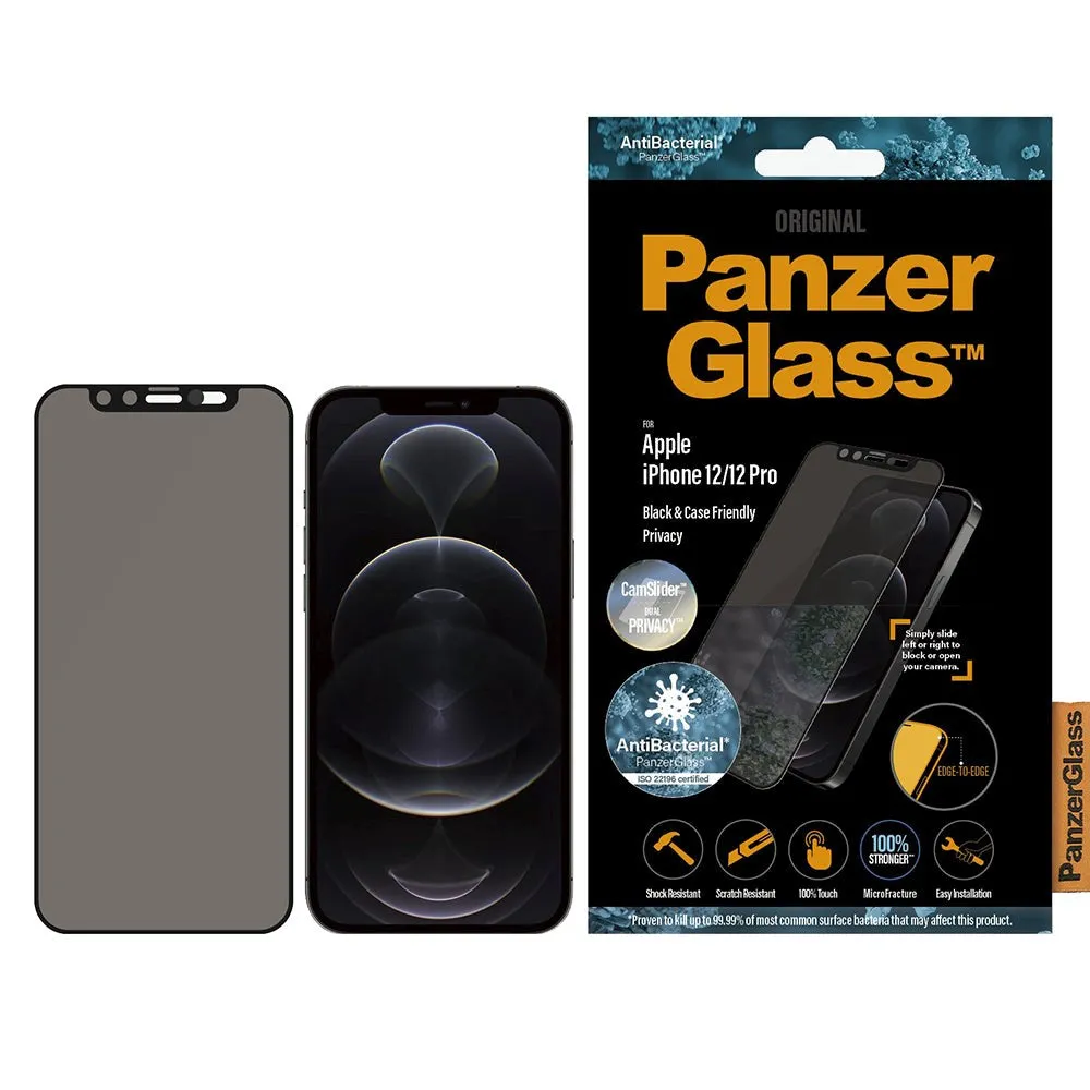 iPhone 12 / 12 Pro PanzerGlass AntiBacterial Skærmbeskyttelse - CamSlider - Privacy - Case Friendly - Sort