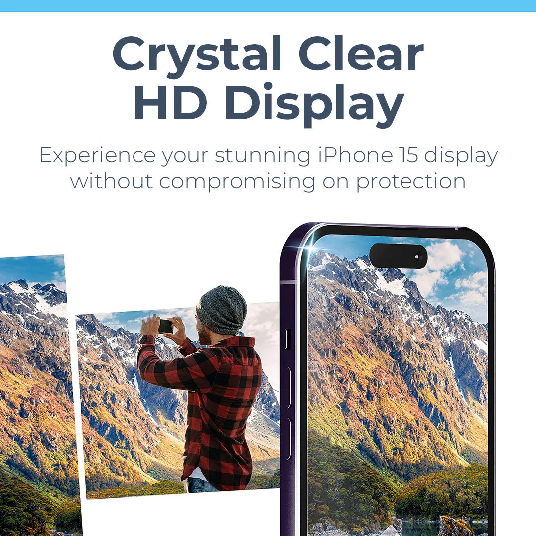 iPhone 15 Plus Tempered Glass Privacy Screen Protector and Easy Install Kit [2-Pack]