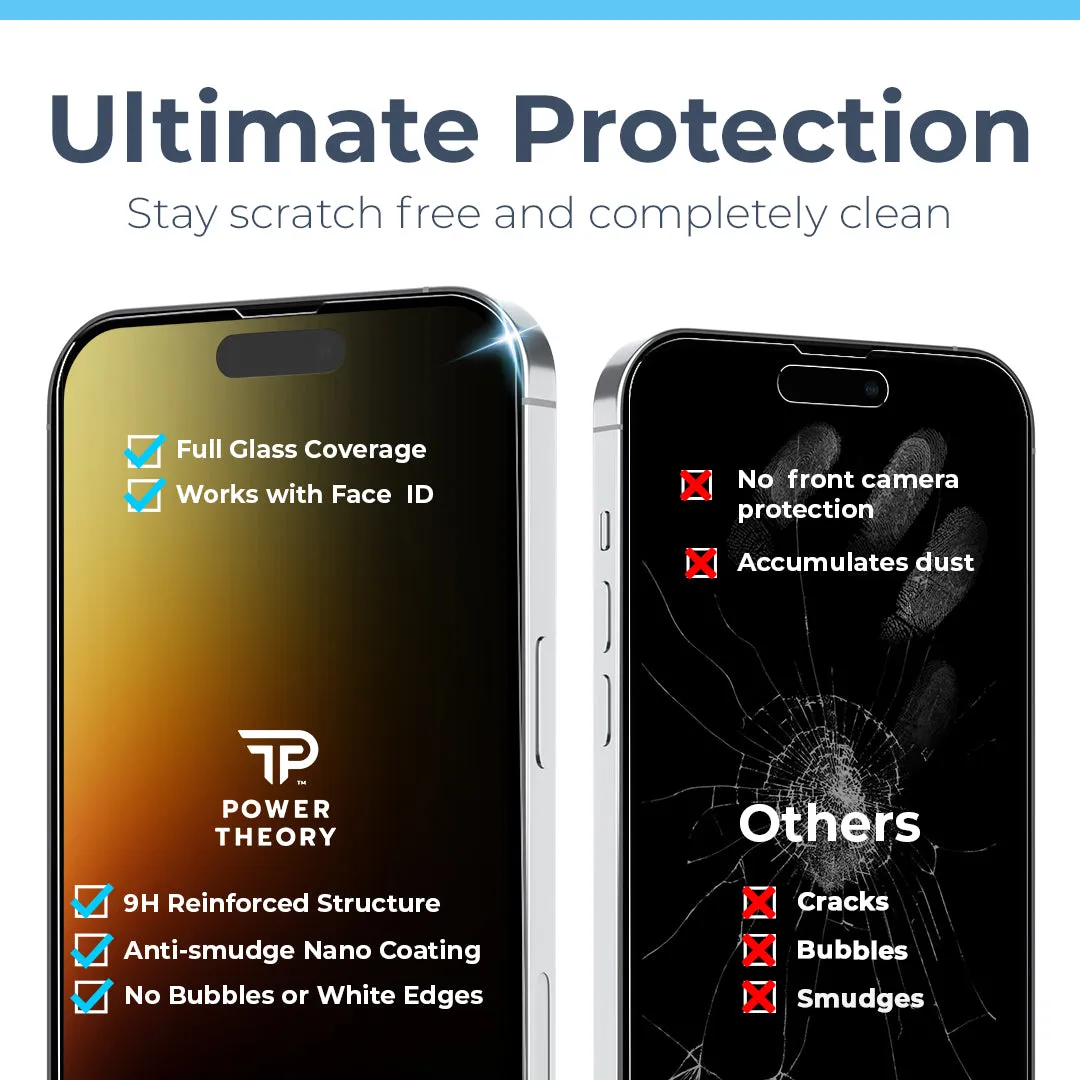 iPhone 15 Pro Tempered Glass Privacy Screen Protector and Easy Install Kit [2-Pack]