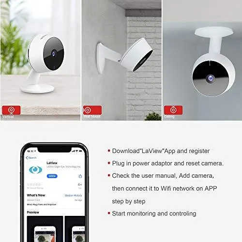 LaView Security Cameras 4pc,Home Security Camera Indoor 1080P,WiFi Cameras for Pet,Motion Detection,Two-Way Audio,Night Vision,Works with Alexa & Google Assistant,iOS & Android & Web Access,US Cloud