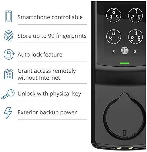 Lockly Secure Pro | Bluetooth Fingerprint WiFi Keyless Entry Smart Door Lock (PGD 728W) Patented Keypad | 3D Fingerprint Reader | iOS and Android Compatible (Dead Bolt, Matte Black)