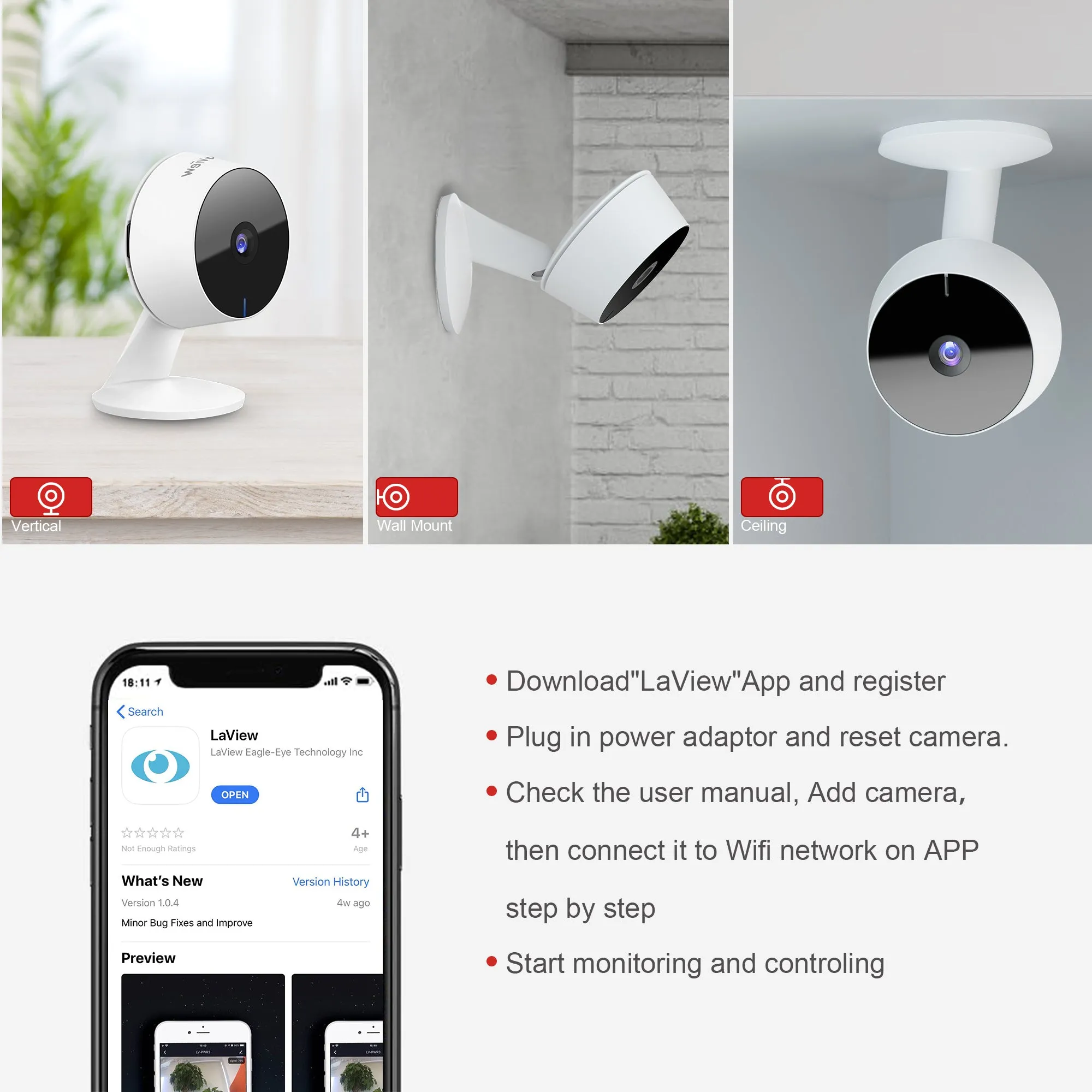 [Manufacture Refurbished] F1 Indoor Wi-Fi Security Camera - 4 Pack
