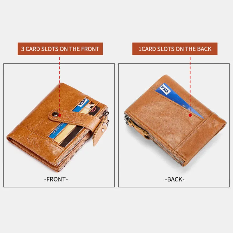 Men Genuine Leather Vintage RFID Blocking Zipper Coin Wallet