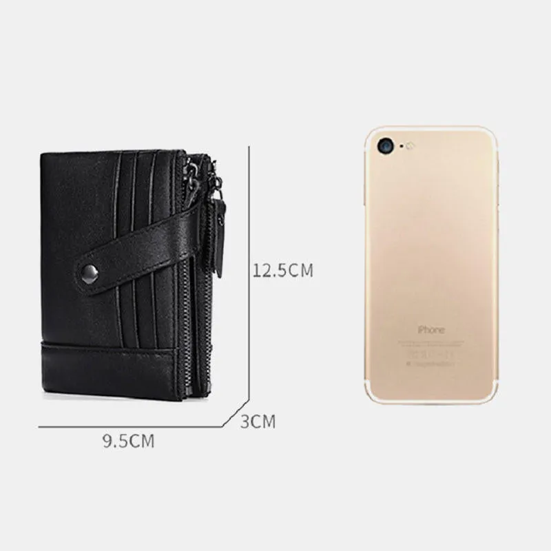 Men Genuine Leather Vintage RFID Blocking Zipper Coin Wallet