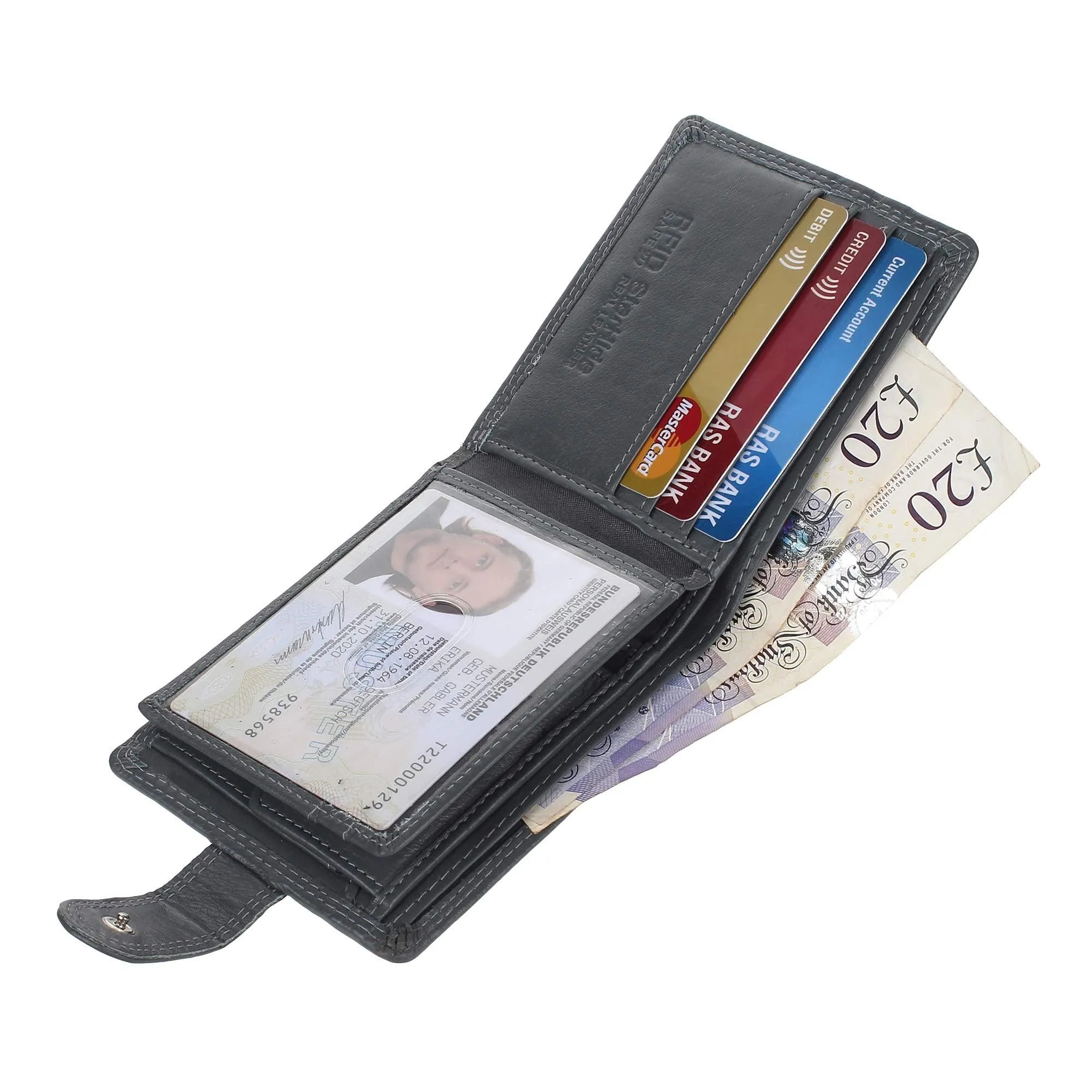 Mens RFID Blocking Tap and Go Wallets Genuine Leather Notecase Wallet Coins and Id Card Holder 730 (Grey)