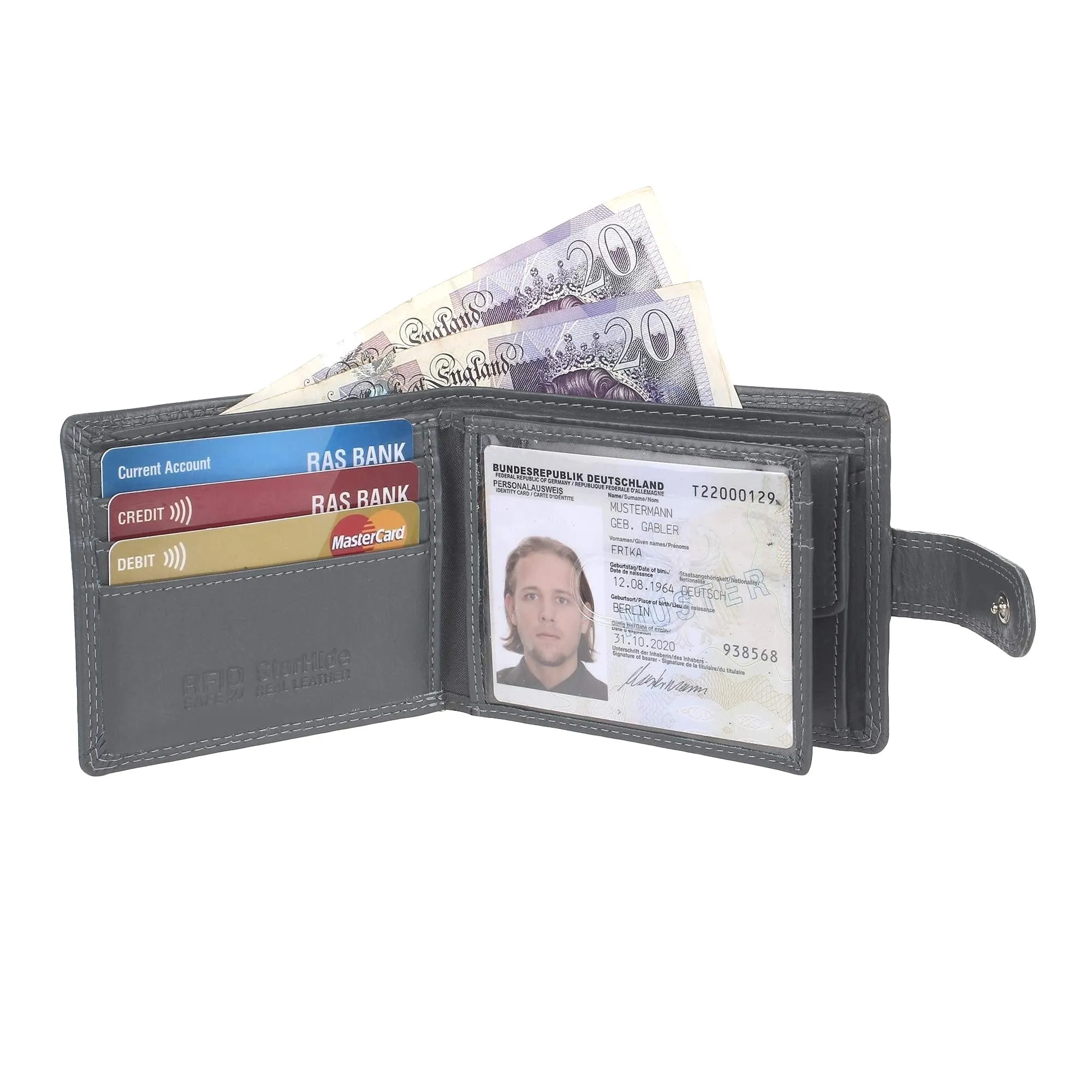 Mens RFID Blocking Tap and Go Wallets Genuine Leather Notecase Wallet Coins and Id Card Holder 730 (Grey)