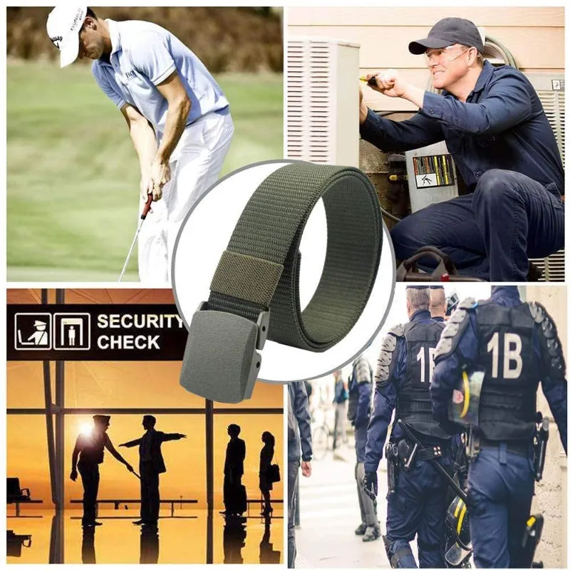 Military Tactical Webbing Non-Metal Belt - Airport Friendly Mens Womens Nylon Belts Plastic Buckle Holster Mate
