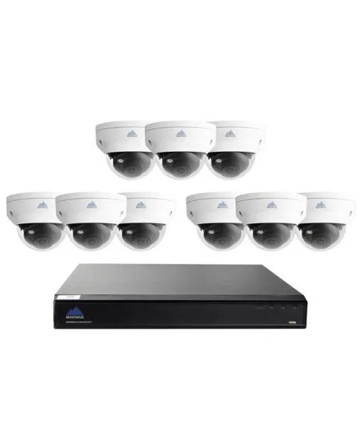 Montavue-16 Channel Home Security Camera System with 9 Indoor/Outdoor 4K IP Vandal Proof Dome Cameras - Low Light Color Optics, 4K @ 30fps