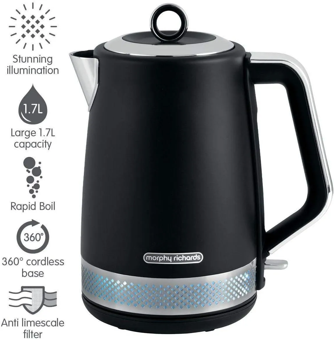 Morphy Richards Illumination Black Stainless Steel Jug Kettle 108020
