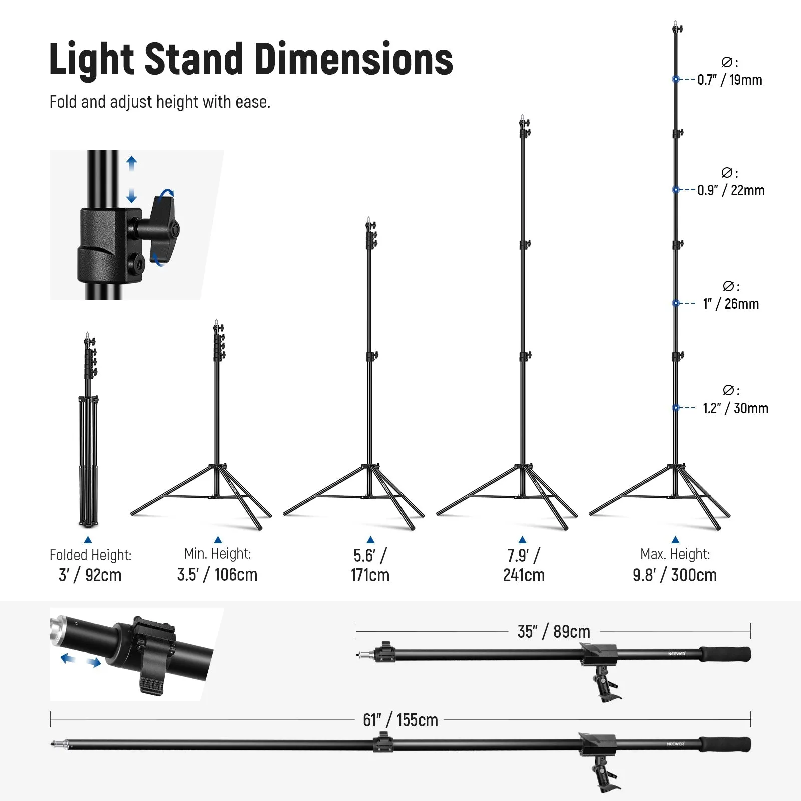 NEEWER 2 Pack Air Cushioned Aluminum Light Stand
