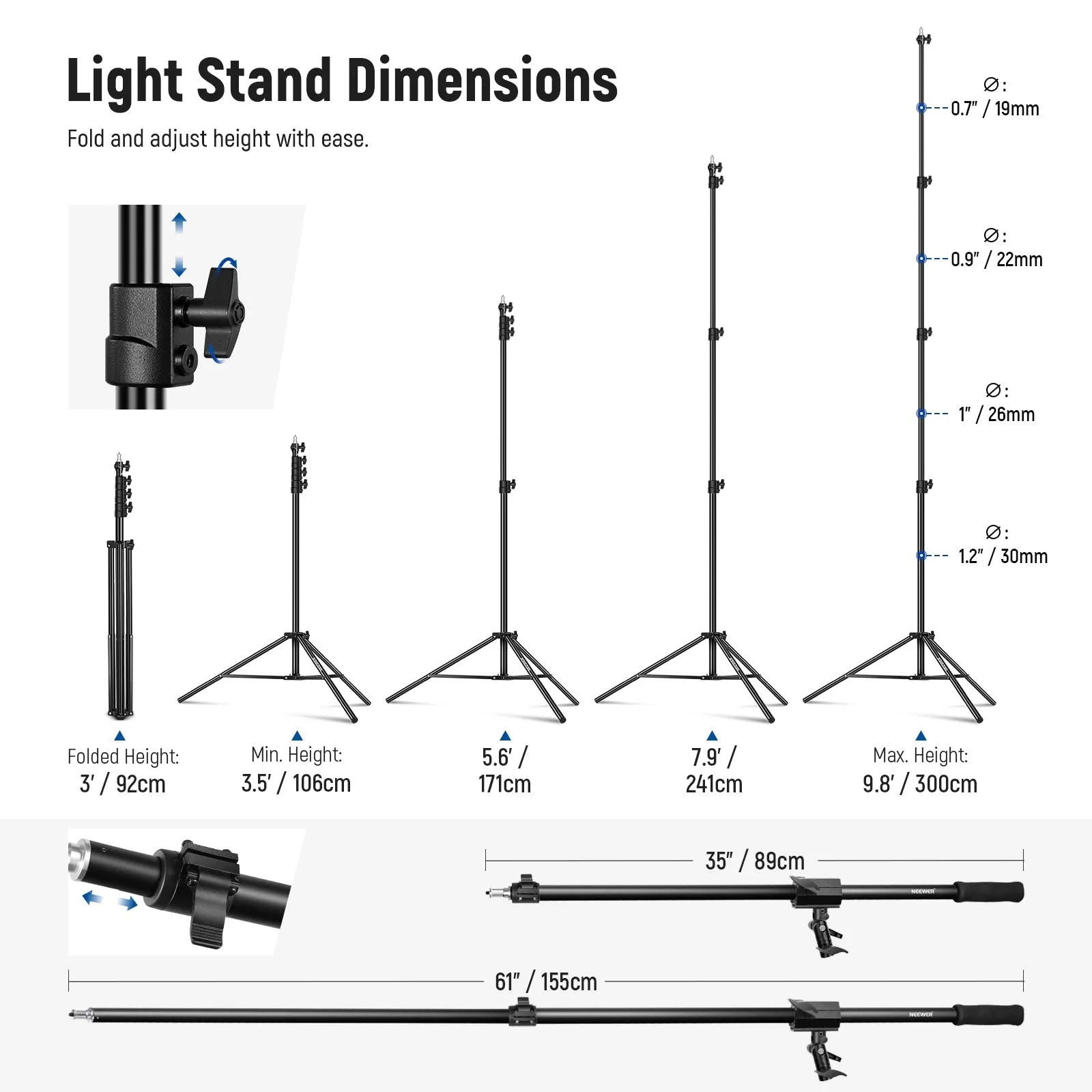 NEEWER 2 Pack Air Cushioned Aluminum Light Stand