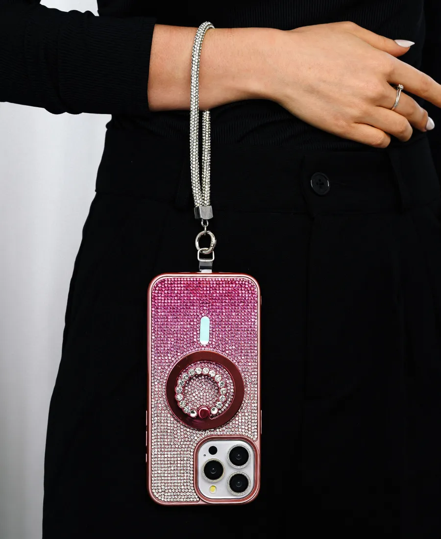 Pink Ombre Crystal Glam MagSafe Phone Case