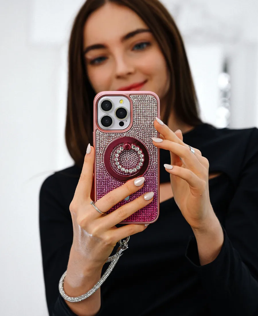Pink Ombre Crystal Glam MagSafe Phone Case