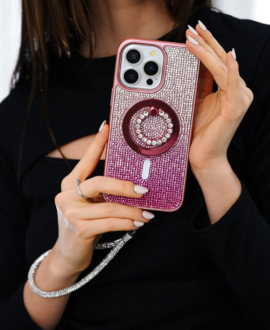 Pink Ombre Crystal Glam MagSafe Phone Case