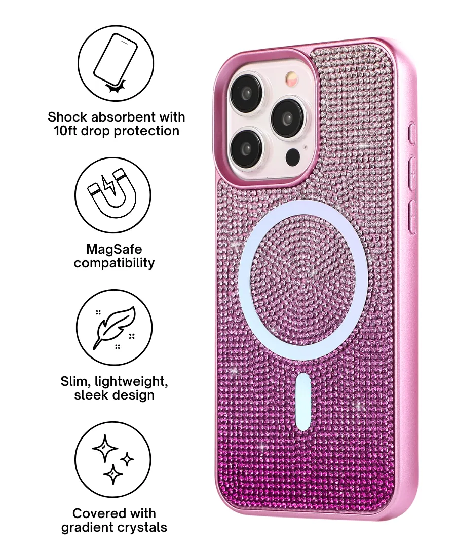 Pink Ombre Crystal Glam MagSafe Phone Case