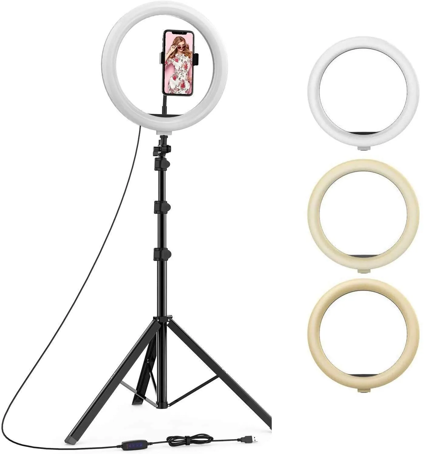 Portable LED Ring Light with 3 Color Modes Dimmable Lighting Compatible with iPhone/Android Phones and Cameras