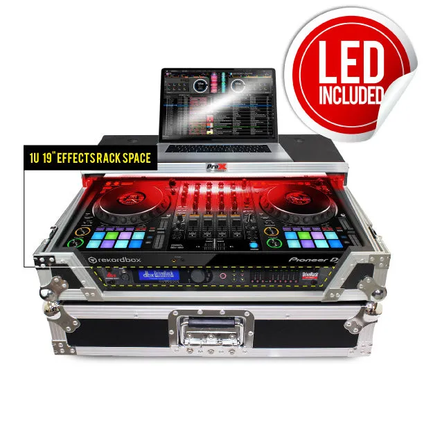 ProX XS-DDJ1000 WLT LED ATA Flight Case for Pioneer DDJ-1000 FLX6 SX3 DJ Controller with Laptop Shelf 1U Rack Space Wheels and LED