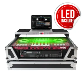 ProX XS-SX1K2UWLT LED Flight Case for Pioneer DDJ-1000 / SRT, DDJ-FLX6, and DDJ-SX3. Incl. 2U Rack Space Sliding Laptop Shelf  Wheels LED Kit