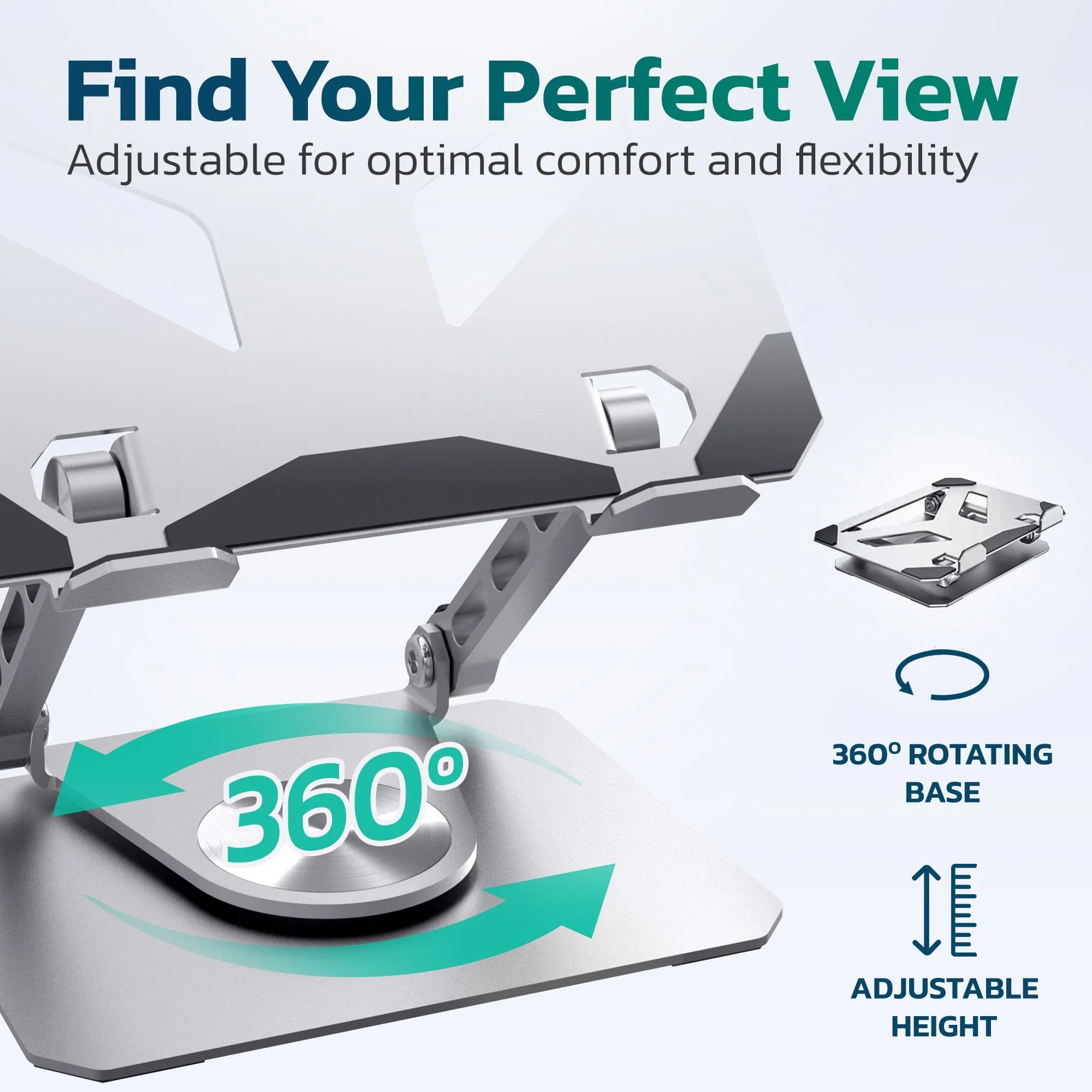 Purely SW60 Swivel Tablet Stand, Aluminum iPad Stand with 360Â° Rotating Base, Adjustable & Foldable Tablet Holder