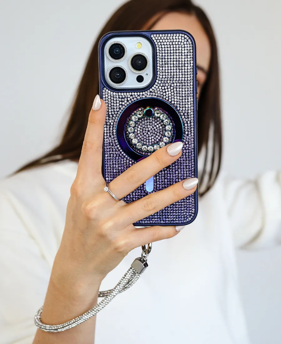 Purple Ombre Crystal Glam MagSafe Phone Case