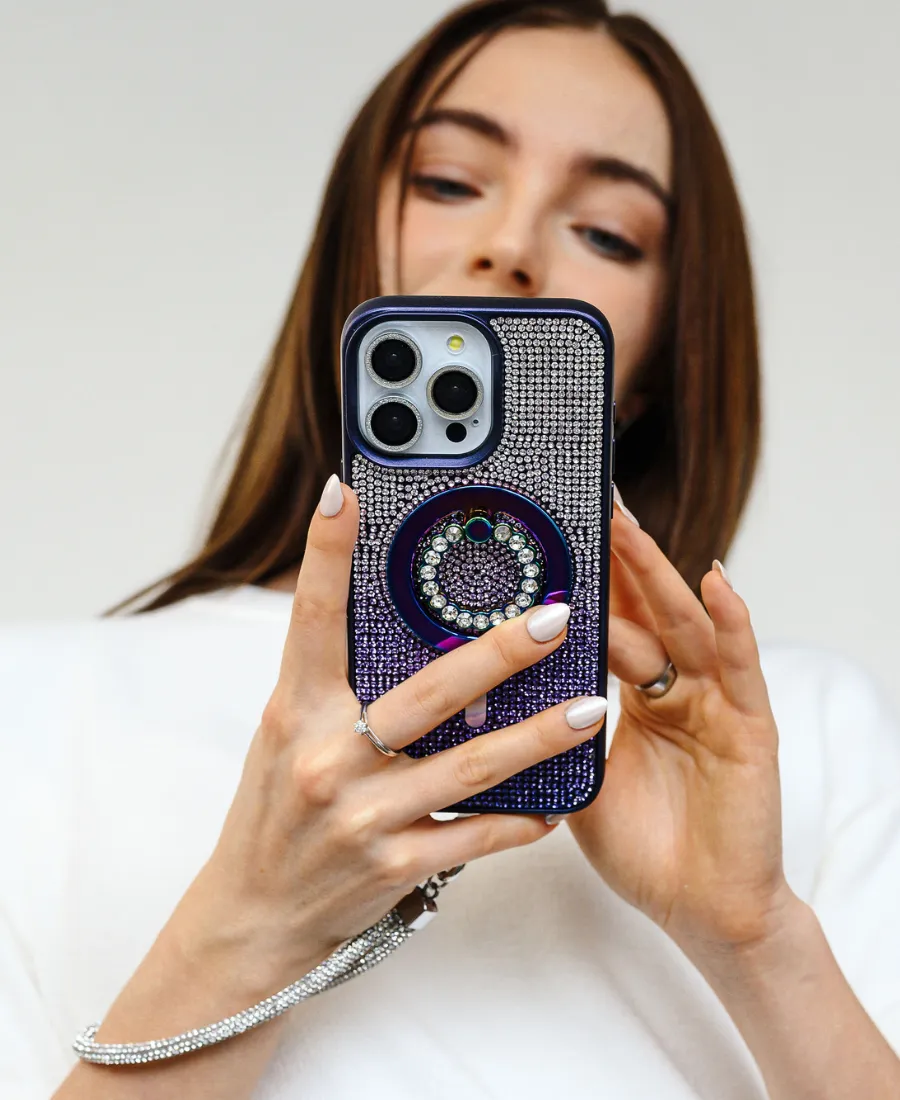 Purple Ombre Crystal Glam MagSafe Phone Case