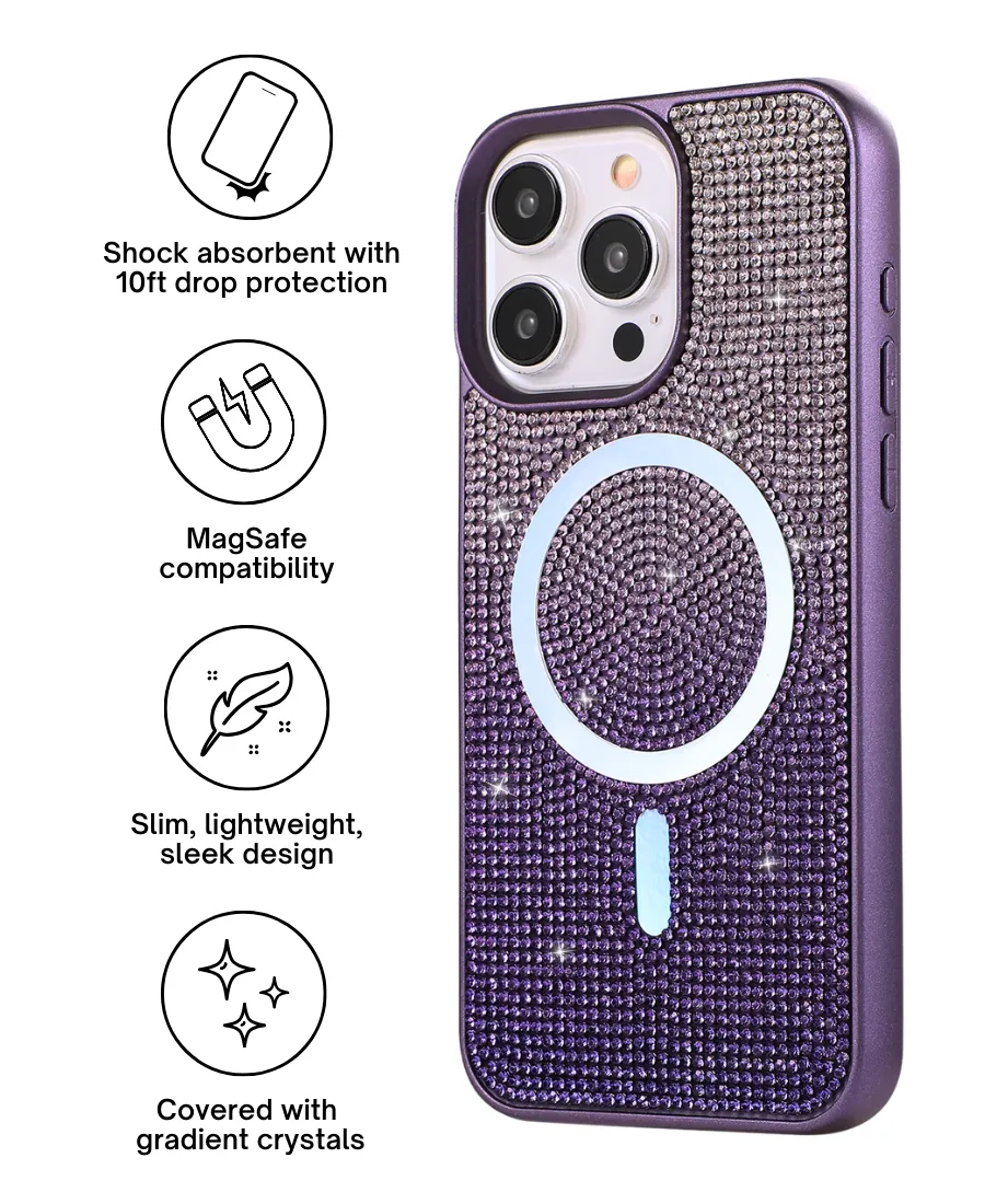 Purple Ombre Crystal Glam MagSafe Phone Case