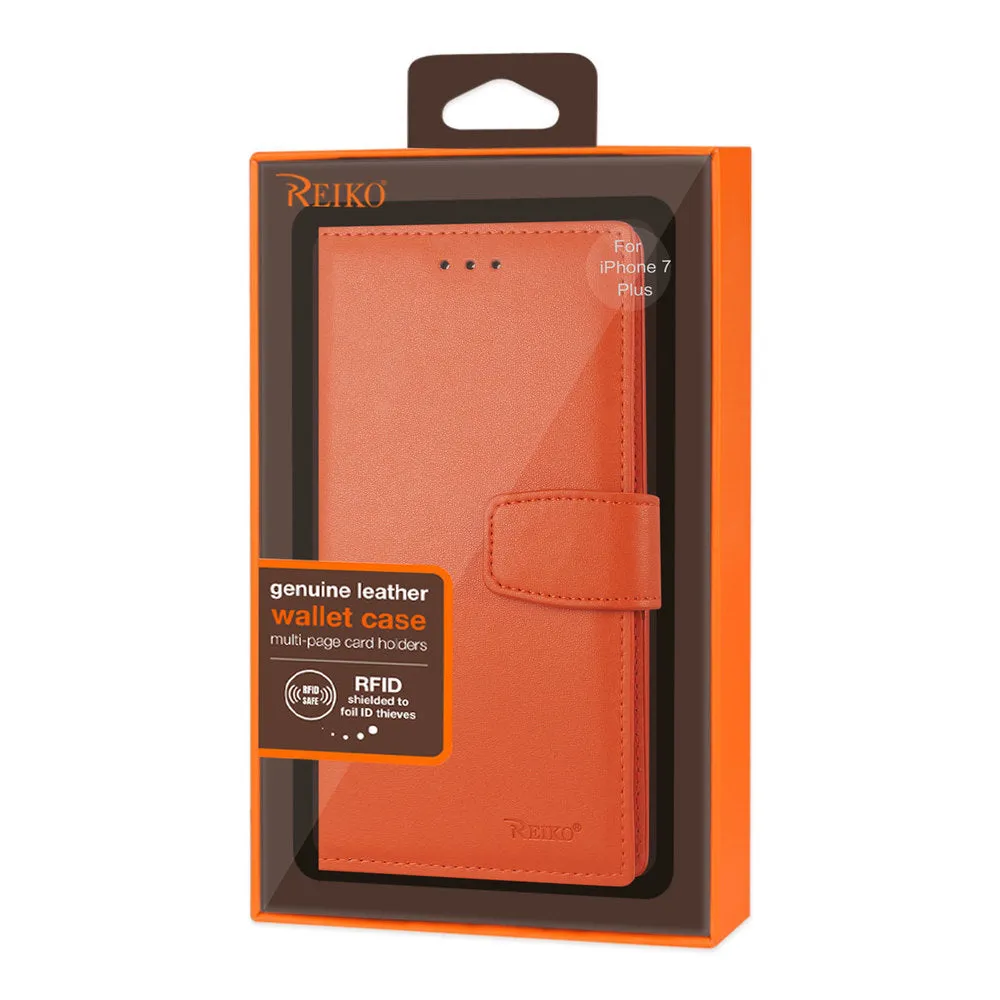 Reiko REIKO IPHONE 7 PLUS GENUINE LEATHER WALLET CASE WITH RFID CARD PROTECTION IN TANGERINE