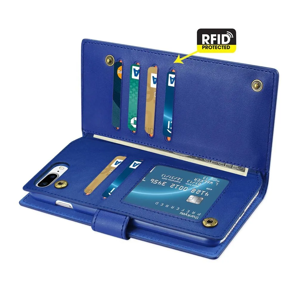 Reiko REIKO IPHONE 7 PLUS GENUINE LEATHER WALLET CASE WITH RFID CARD PROTECTION IN ULTRAMARINE