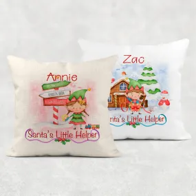 Santa's Little Helper Personalised Christmas Cushion Cover Linen White Canvas