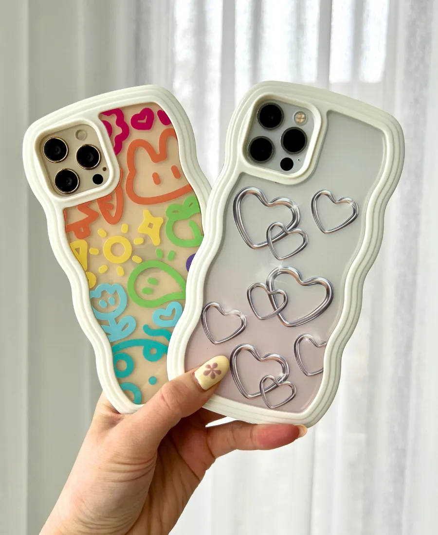Silver Hearts Wavy Phone Case