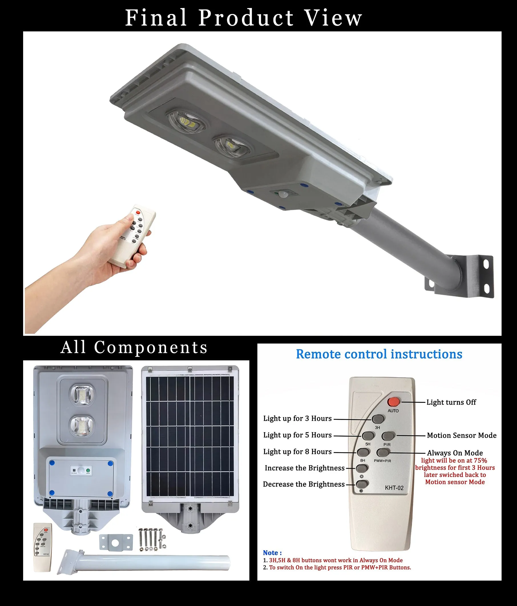 Solar Street Light 100 Watt Owl Series Motion Sensor - TTOWL100W